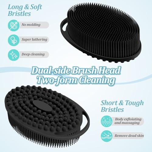Silicone Back & Body Scrubber Set 4PCS - Gentle Exfoliating Black
