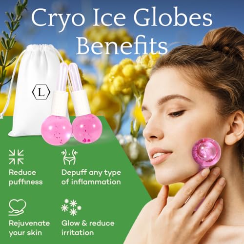 LUONKOS Ice Globes for Face and Eyes - Pink Glass Set of 2