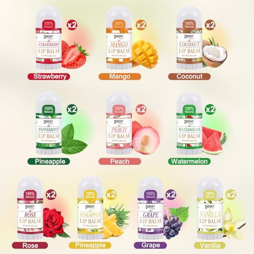 Dmsky Mini Lip Balm Set - 20 Pack with Vitamin E & Coconut Oil
