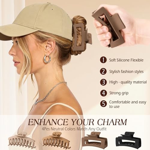 4 Pcs Brown-Black Cloud Claw Clips for Thick Hair - 4.3 Inch