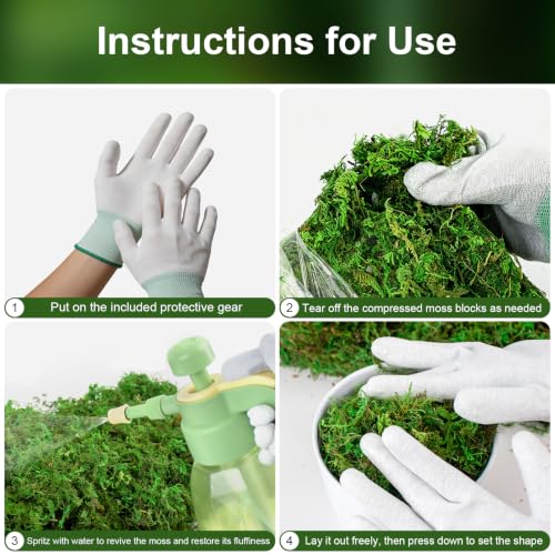 10oz Artificial Green Moss for Crafts | Includes Gloves & Tweezers