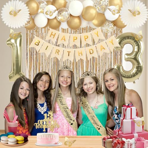 Juesly 13th Birthday Decorations Set for Girls - 50pcs Gold Theme