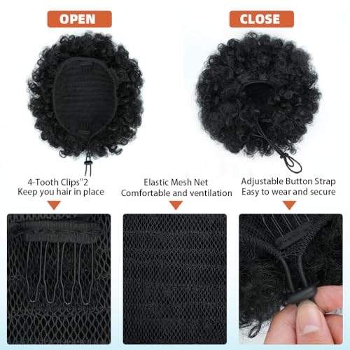 Doxken Afro Puff Drawstring Ponytail Extension 8 Inch #1B Natural Black Curly Hairpiece