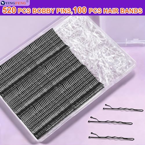 YINGFENG 620PCS Black Bobby Pins & Hair Bands Set - Non-Slip & Durable