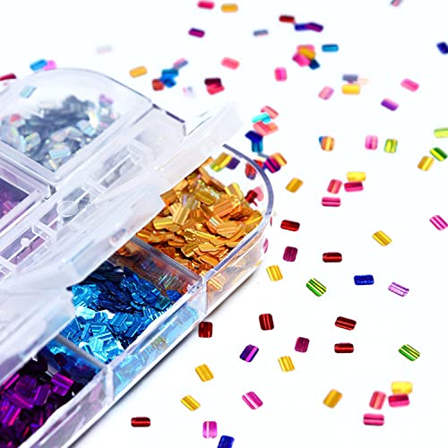 Square Glitter Nail Art Sequins 12 Colors Holographic Flakes for Manicure DIY