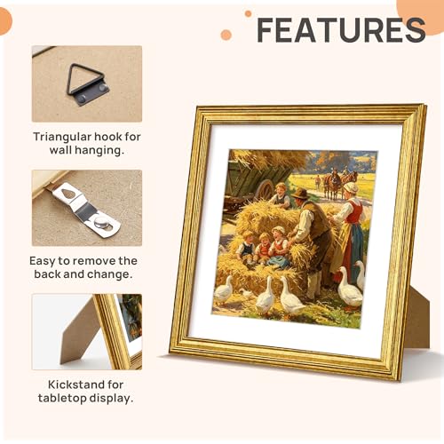 Upsimples 10x10 Vintage Picture Frame in Gold - Dual Size Display