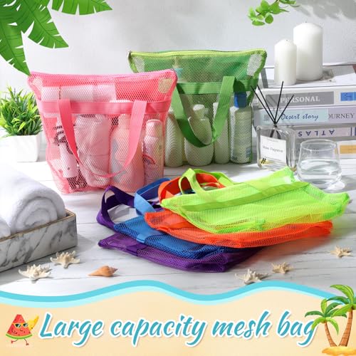 Fluorescent 6-Pack Mesh Beach & Shower Bags Portable Tote with Handles