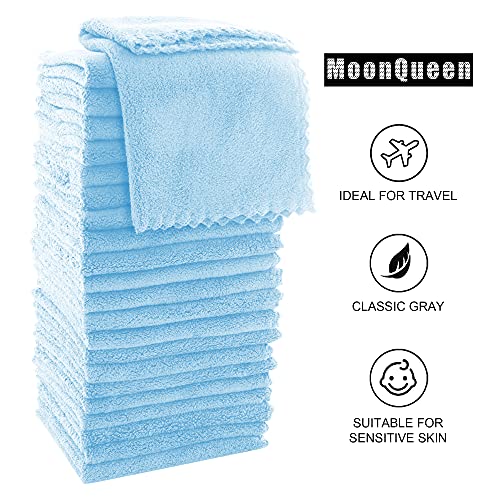 MOONQUEEN 24-Pack Ultra Soft Coral Velvet Washcloths - 12x12 Inch Aquamarine