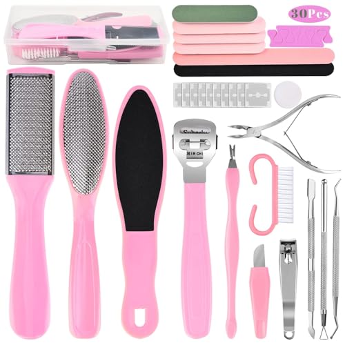 Pink Professional Pedicure Foot Care Kit - 30-Piece Callus & Hard Skin Remover