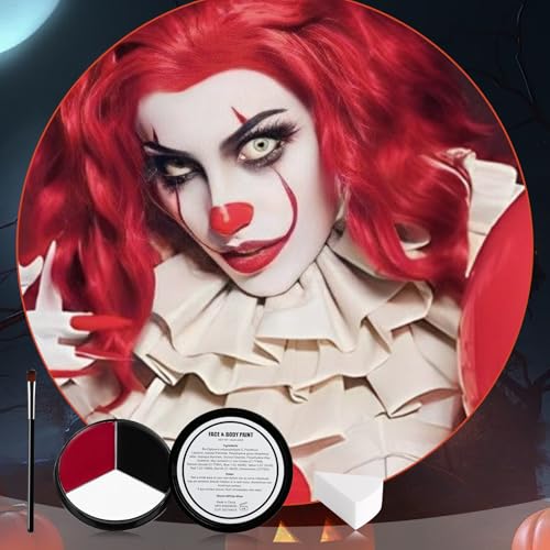 VPCRT6 Halloween Face Paint Kit White Black Red 3PCS Sponge & Brush - Variation 1