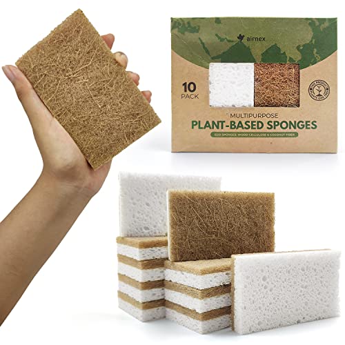 Biodegradable Kitchen Sponges - Natural Cellulose & Coconut, Pack of 6