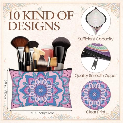 Sadnyy Mandala Gift Set 20 Pcs - Geometric Canvas Makeup Bags & Compact Mirrors for Women, Birthday & Wedding Gifts