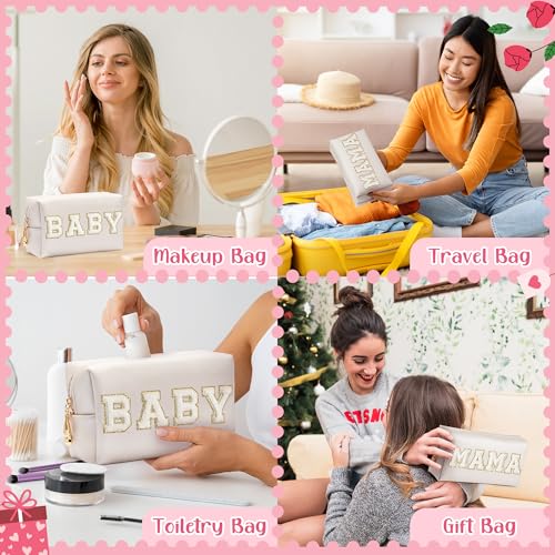 Mama and Baby Chenille Patch Cosmetic Bag Set - Waterproof Travel Pouch