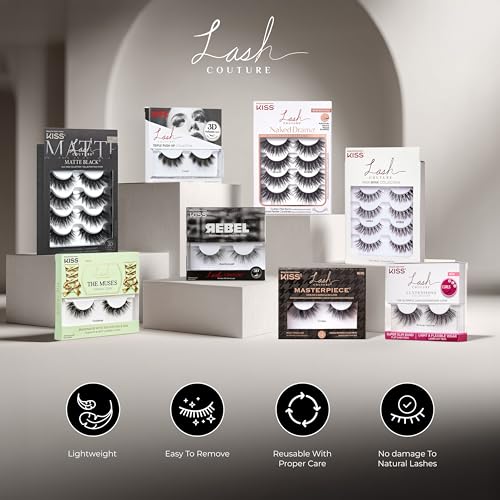 KISS Lash Couture Masterpiece Prêt-À-Porter False Eyelashes 12mm Reusable Vegan Pack of 2