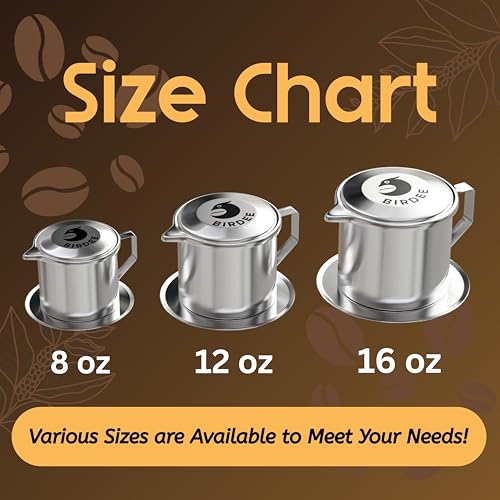 Birdee Stainless Steel Vietnamese Coffee Dripper - 8 oz Phin Filter for Rich Brew