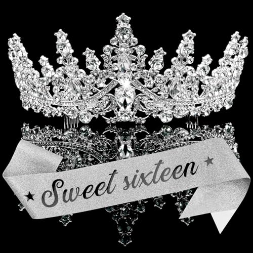 Sweet 16 Birthday Sash and Tiara Set - Crystal Crown for 16th Party