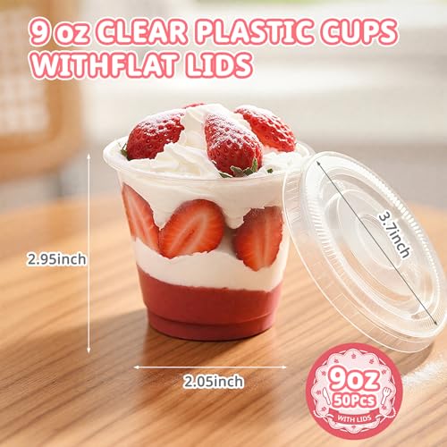 Cayxenful 50-Pack 9oz Disposable Dessert Cups with Lids