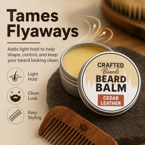 Crafted Beards Beard Balm - Cedar Leather Scent - Natural Styling Wax - 2oz