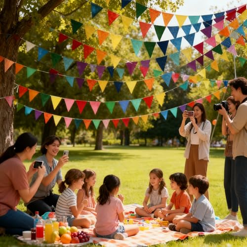 Rainbow Felt Bunting Banner - 72 Colorful Pennant Flags for Parties