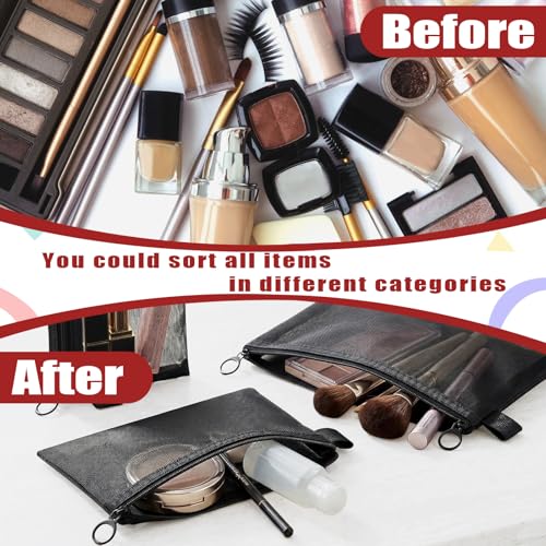 Hotipine 10PCS Mesh Makeup Bag Set - Clear Portable Cosmetic Organizer for Travel & Home
