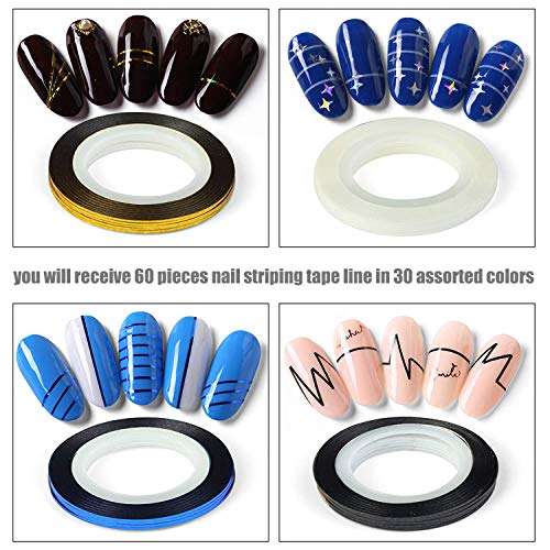 60 Colors Nail Striping Tape Set with 2 Dispensers - DIY Nail Art