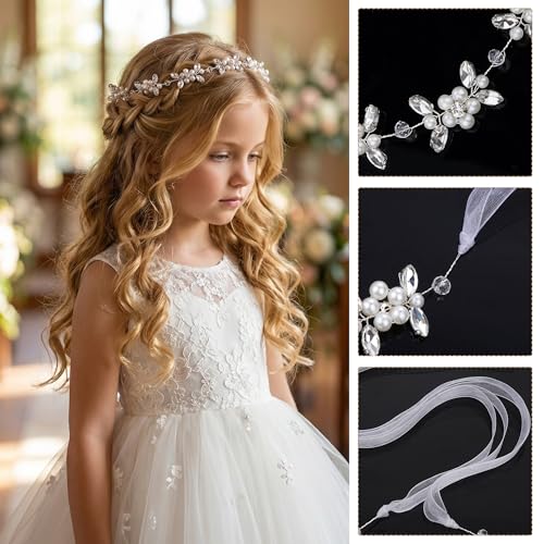 Flower Girl Headpiece with Pearls and Rhinestones - Elegant Hair Accessory