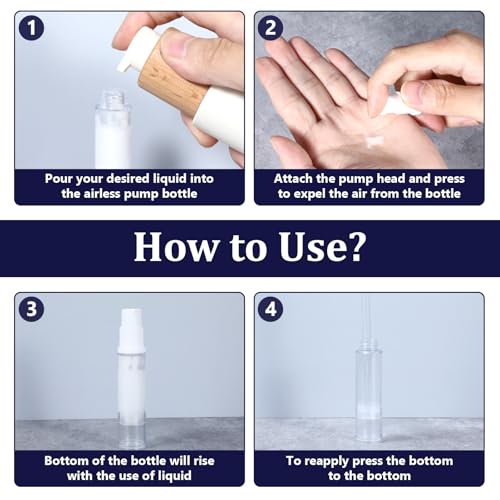 4 Pack 10ml Airless Pump Bottles for Travel - Refillable Toiletry Containers