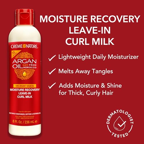 Creme of Nature Argan Oil Moisture Recovery Leave-In Milk, 8 Fl Oz (Pack of 2)