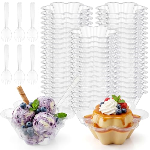 Patelai 100 Pcs Flower Shaped Ice Cream Cups with Spoons