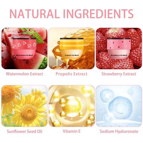 Meilury 3 Pcs Honey Strawberry Watermelon Lip Mask Set - Hydrating Night Lip Care