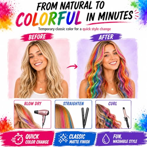 Jim&Gloria Washable Hair Chalk Pens - 8 Vibrant Colors for Kids & Teens
