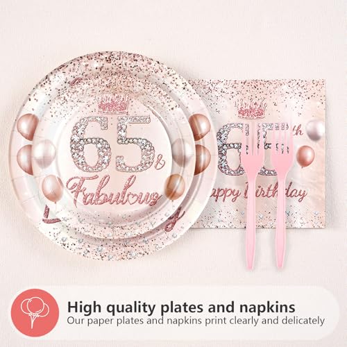 Rose Gold 65th Birthday Party Supplies Set for 24 Guests