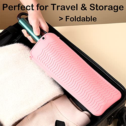 Heat Resistant Silicone Mat & Pouch for Curling Iron - Pink