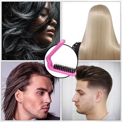 2 Pack Foldable Boar Bristle Hair Brush - Travel Size Pink