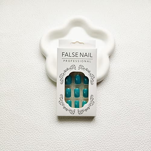 Cyan Square Press-On Nails - 24 Pcs Glossy Acrylic Fake Nails