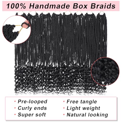 18 Inch Curly Ends Box Braids with Pre-Looped Crochet Hair - 8 Packs, 120 Strands, Goddess Style