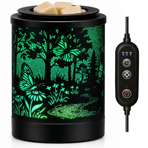 Butterfly Forest Wax Warmer with 7-Color LED Night Light & Timer