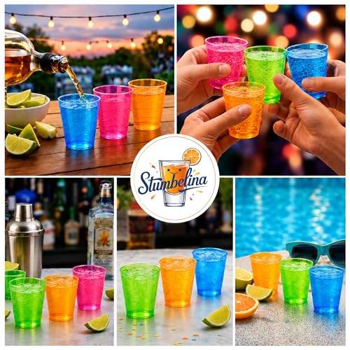 Stumbelina 100 Count Neon Plastic Shot Glasses - 1 oz Colorful Party Cups