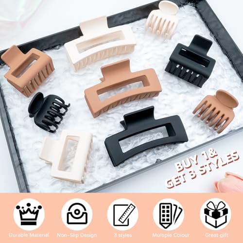 GlowMyst 9PCS Matte Hair Clips - Large & Mini Claw Clips for All Hair Types