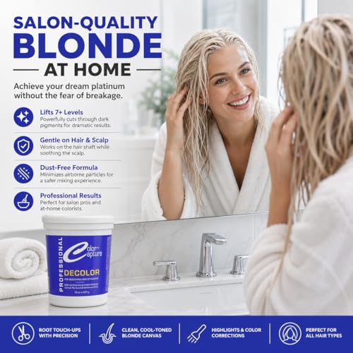 COLOR CAPTUR Hair Bleach Powder ? 7+ Level High-Lift Blonding Agent for Platinum & Cool-Toned Blonde | Dust-Free, Cruelty-Free | Professional Salon & At-Home Use | Made in USA | 16 oz