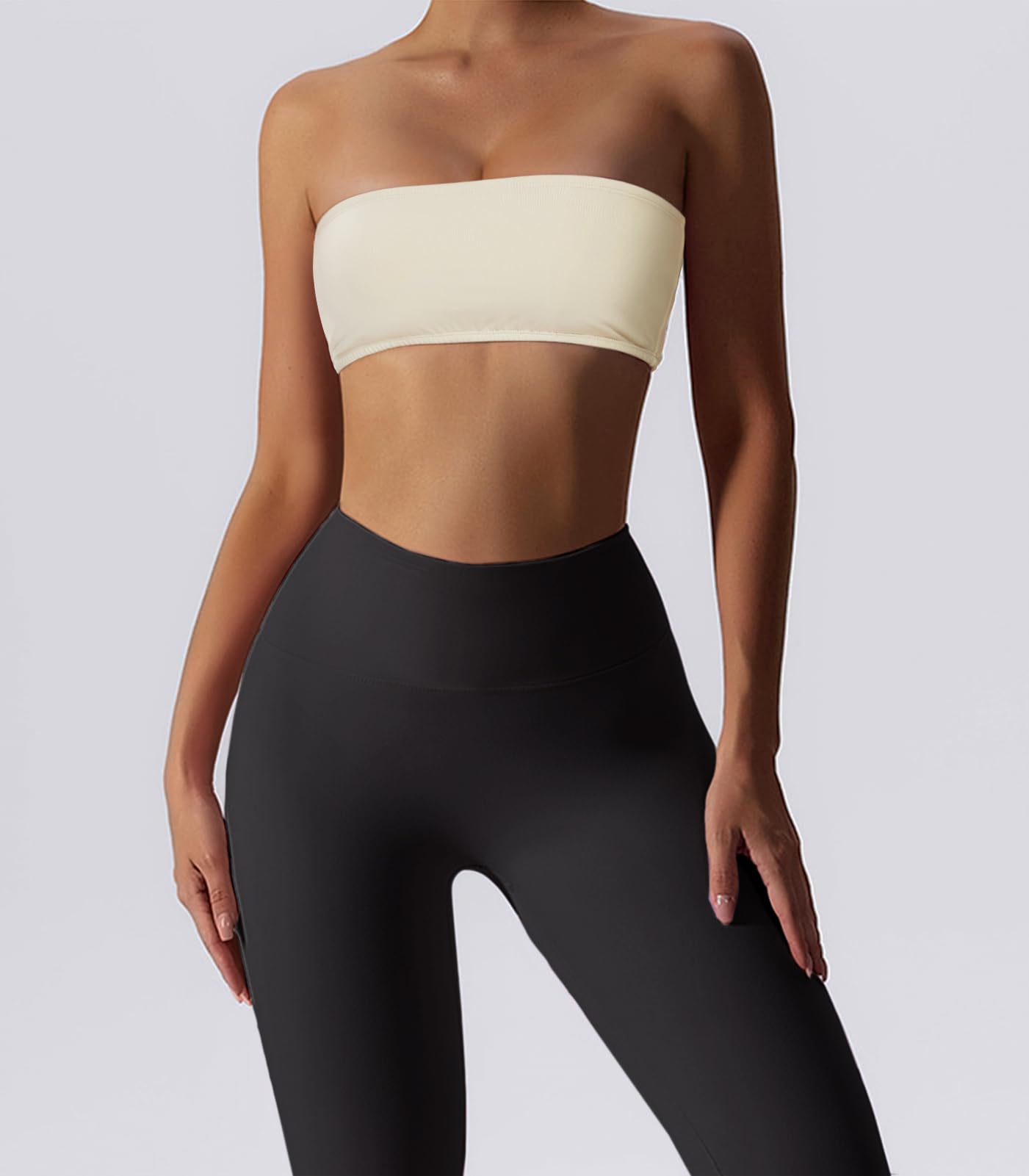 Boudaner Women’s Padded Bandeau Sports Tube Top Bra Strapless Wireless Solid Seamless Yoga Workout Bralette