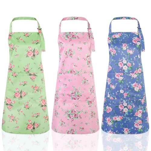 2 Pack Floral Aprons for Women - Adjustable Kitchen Cooking Apron