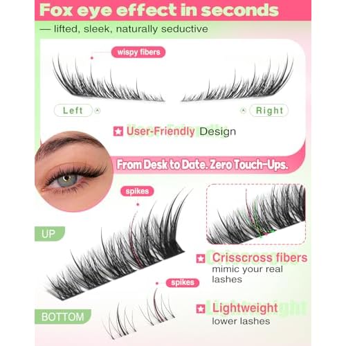 Focipeysa Wispy Lash Clusters Spiky Eyelash Clusters 10-18mm Eyelash Extensions Fox Eye Eyelash Right Left Individual Lashes Foxtail Lashes Thin Soft Lash Extension Waterproof Lash Cluster