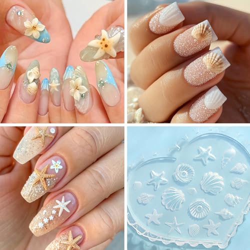3D Nail Art Silicone Molds Set - Seashell, Plumeria & Starfish