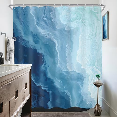 KOMLLEX Blue Ocean Wave Shower Curtain - 72x72 Inches, Waterproof Polyester