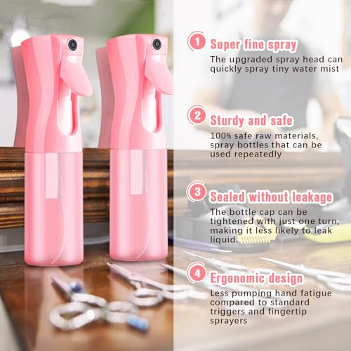 Continuous Fine Mist Spray Bottle - 200ml Pink Refillable for Hair, Skin, Plants & Pets