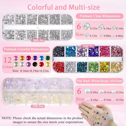 LOIKMIUP Gems with Pearl - Half Round Nail & Face Rhinestones with Makeup Glue, Festival & Party Face Gems