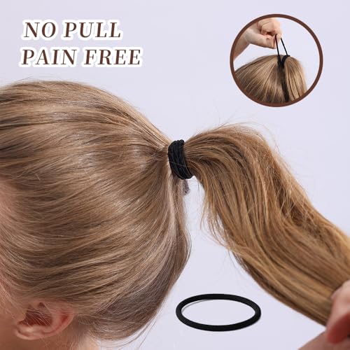 Black Elastic Hair Ties 4mm Pack of 50, Durable Ponytail Holders for Kids & Women