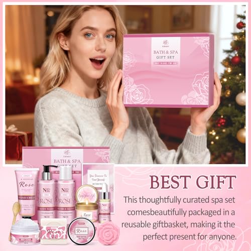 EIRNAY 12-Piece Rose Scented Spa Gift Set for Women - Self Care Bath Kit