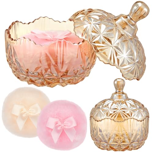 Tioncy Amber Body Powder Container Set with Velour Puffs